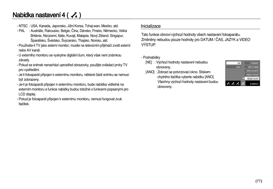 Samsung EC-NV20ZSBA/E3, EC-NV20ZBBA/E3 manual Inicializace 