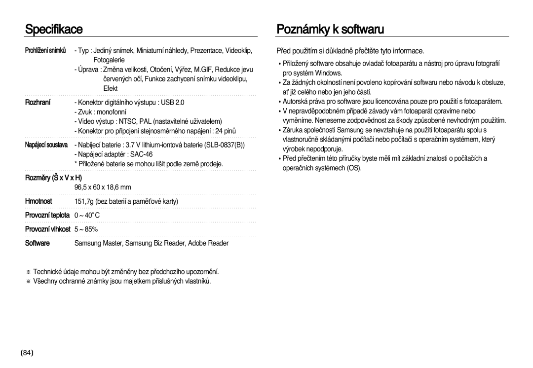 Samsung EC-NV20ZBBA/E3, EC-NV20ZSBA/E3 manual Poznámky k softwaru, Pﬁed pouÏitím si dÛkladnû pﬁeãtûte tyto informace 