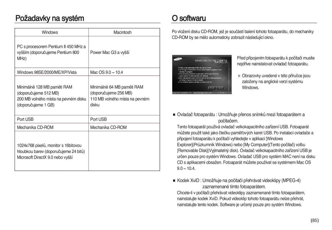 Samsung EC-NV20ZSBA/E3, EC-NV20ZBBA/E3 manual PoÏadavky na systém, Softwaru 