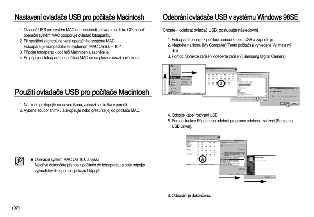 Samsung EC-NV20ZBBA/E3 PouÏití ovladaãe USB pro poãítaãe Macintosh, Chcete-li odebrat ovladaã USB, postupujte následovnû 