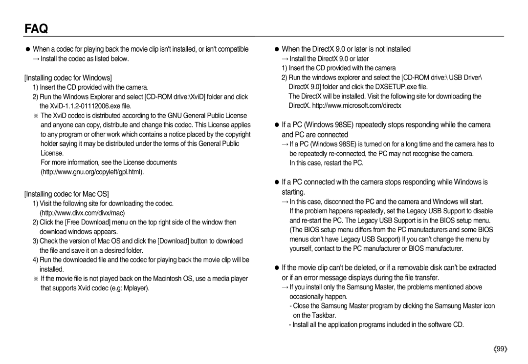 Samsung EC-NV20ZBBA/MX, EC-NV20ZSBA/E3, EC-NV20ZSBA/FR manual Installing codec for Windows, Installing codec for Mac OS 