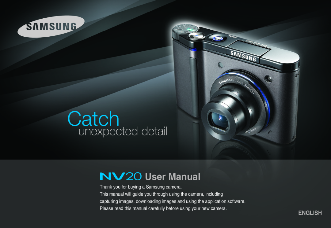 Samsung EC-NV20ZSBA/FR, EC-NV20ZSBA/E3, EC-NV20ZBBA/FR manual User Manual, English, Thank you for buying a Samsung camera 