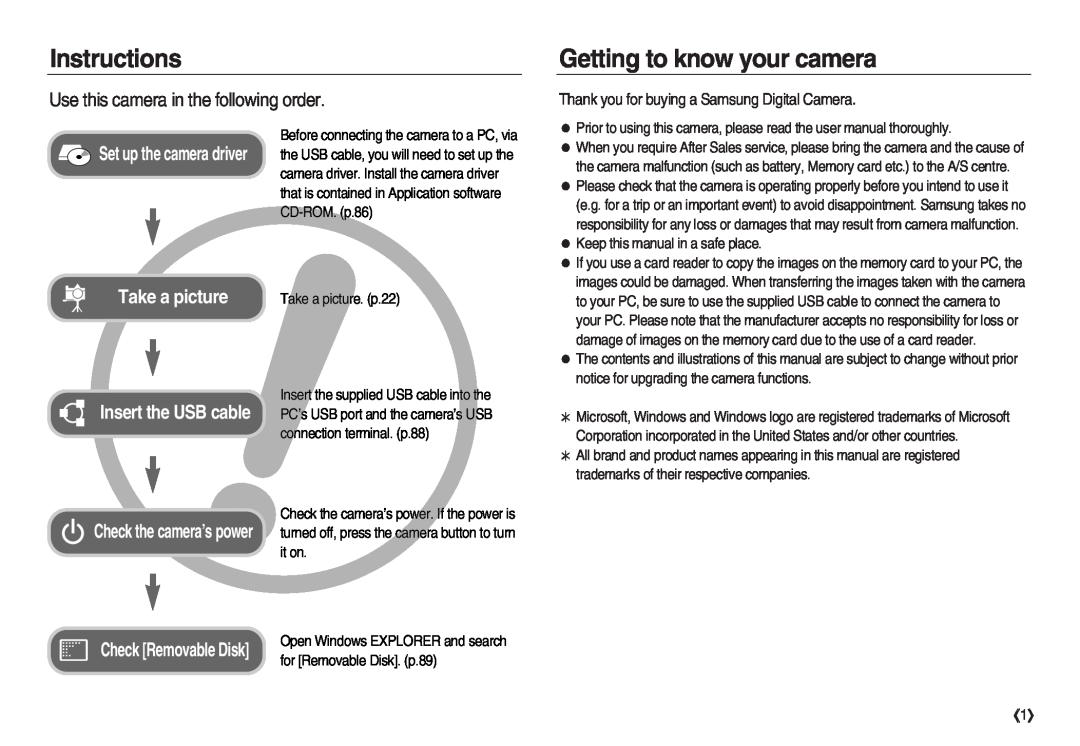 Samsung EC-NV20ZBBA/FR Instructions, Getting to know your camera, Use this camera in the following order, Take a picture 
