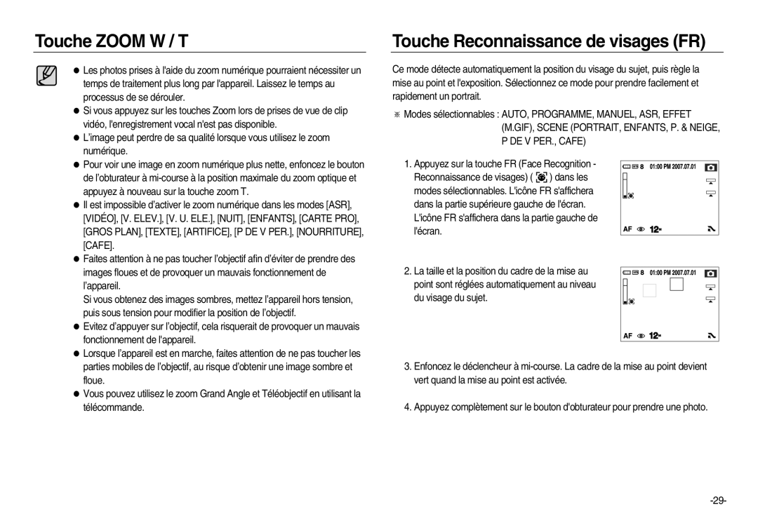 Samsung EC-NV20ZBBA/E2, EC-NV20ZSBA/E3, EC-NV20ZSBA/FR, EC-NV20ZBBA/FR, EC-NV20ZSBA/E1 Touche Reconnaissance de visages FR 