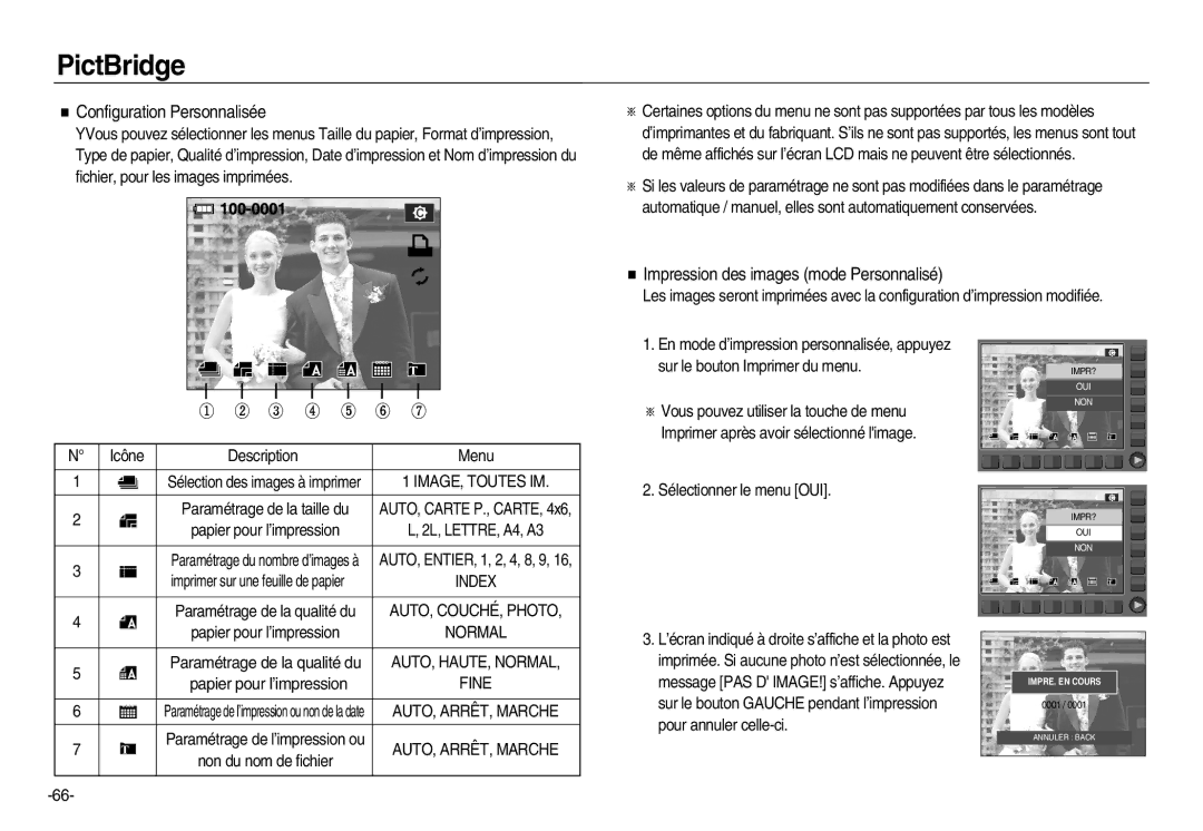 Samsung EC-NV20ZSBA/E1 Configuration Personnalisée, Impression des images mode Personnalisé, Papier pour l’impression 