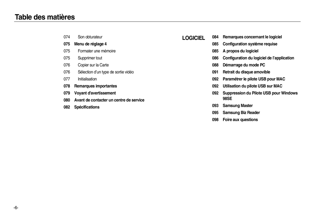 Samsung EC-NV20ZSBA/E2, EC-NV20ZSBA/E3, EC-NV20ZSBA/FR, EC-NV20ZBBA/FR, EC-NV20ZSBA/E1, EC-NV20ZBBA/E3, EC-NV20ZBBA/E1 Logiciel 