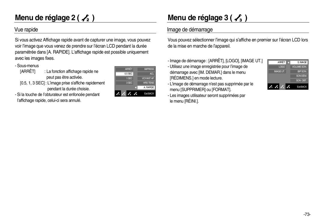 Samsung EC-NV20ZBBA/FR, EC-NV20ZSBA/E3, EC-NV20ZSBA/FR, EC-NV20ZSBA/E1, EC-NV20ZBBA/E3 manual Vue rapide, Image de démarrage 