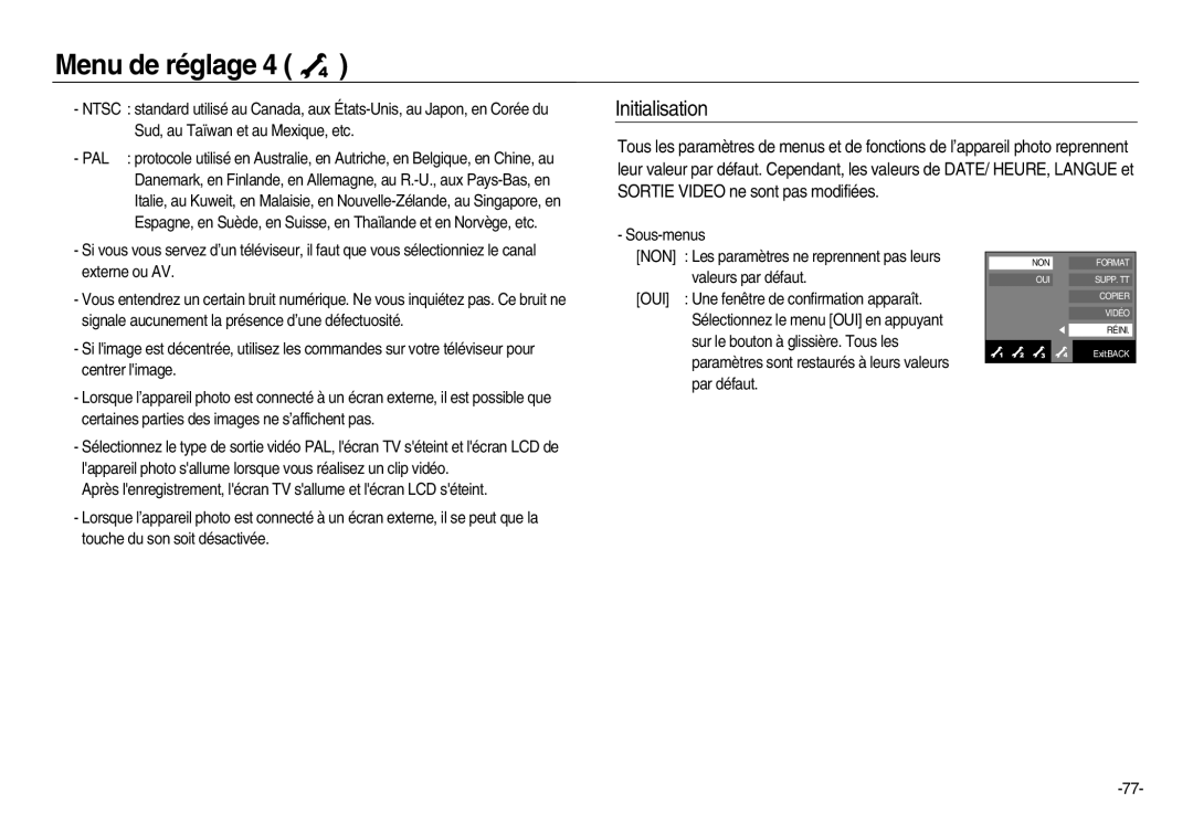 Samsung EC-NV20ZBBA/E2, EC-NV20ZSBA/E3, EC-NV20ZSBA/FR, EC-NV20ZBBA/FR, EC-NV20ZSBA/E1, EC-NV20ZBBA/E3 manual Initialisation 