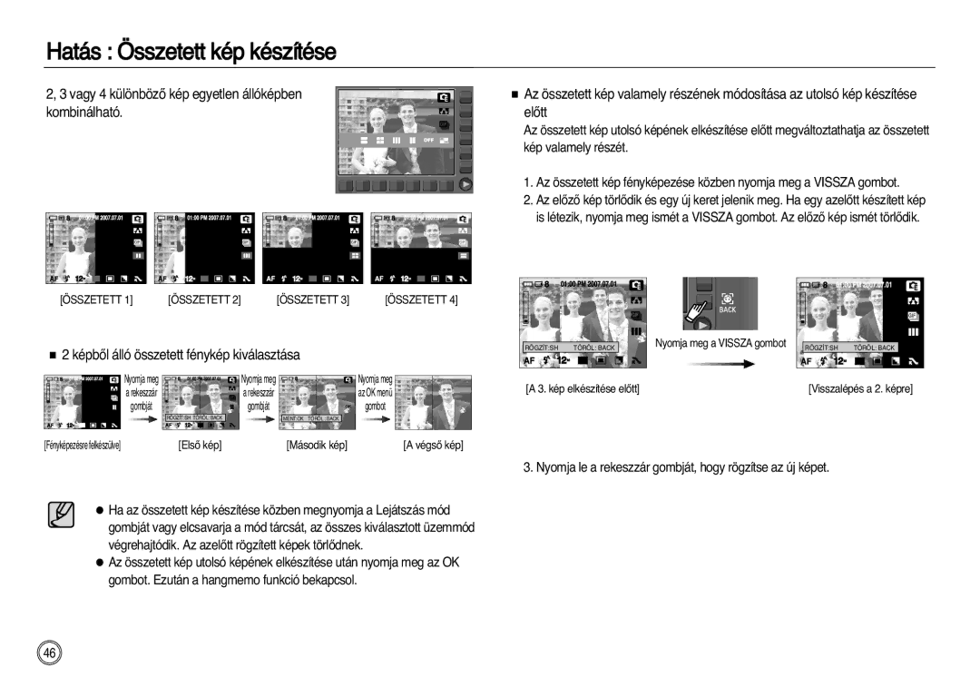 Samsung EC-NV20ZSBA/IT manual Hatás Összetett kép készítése, Vagy 4 különbözŒ kép egyetlen állóképben, Kombinálható ElŒtt 