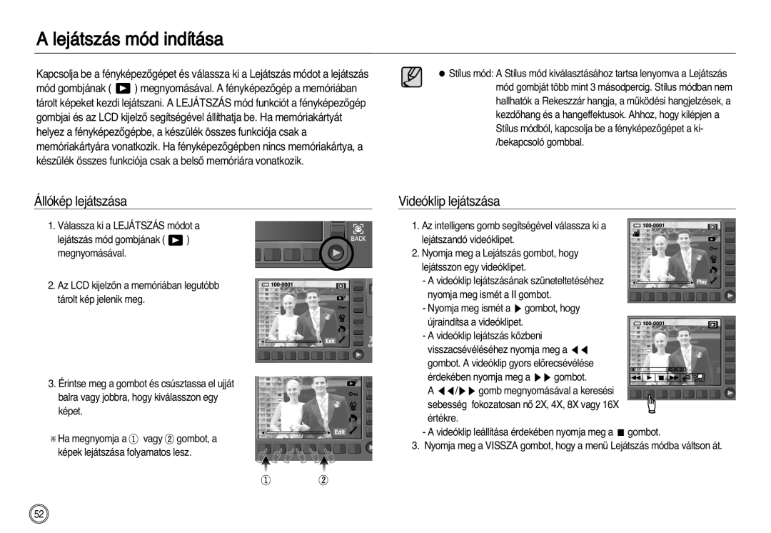 Samsung EC-NV20ZBBA/E3, EC-NV20ZSBA/FR, EC-NV20ZBBA/FR Lejátszás mód indítása, Állókép lejátszása, Videóklip lejátszása 