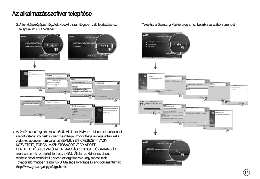 Samsung EC-NV20ZSBB/E1, EC-NV20ZSBA/FR, EC-NV20ZBBA/FR, EC-NV20ZSBA/E1, EC-NV20ZBBA/E3 manual Az alkalmazásszoftver telepítése 