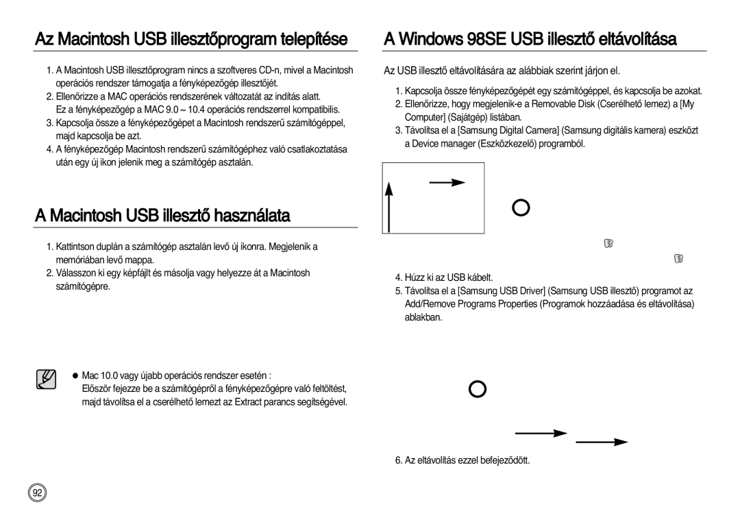 Samsung EC-NV20ZBBA/E3, EC-NV20ZSBA/FR, EC-NV20ZBBA/FR, EC-NV20ZSBA/E1 manual Az Macintosh USB illesztŒprogram telepítése 