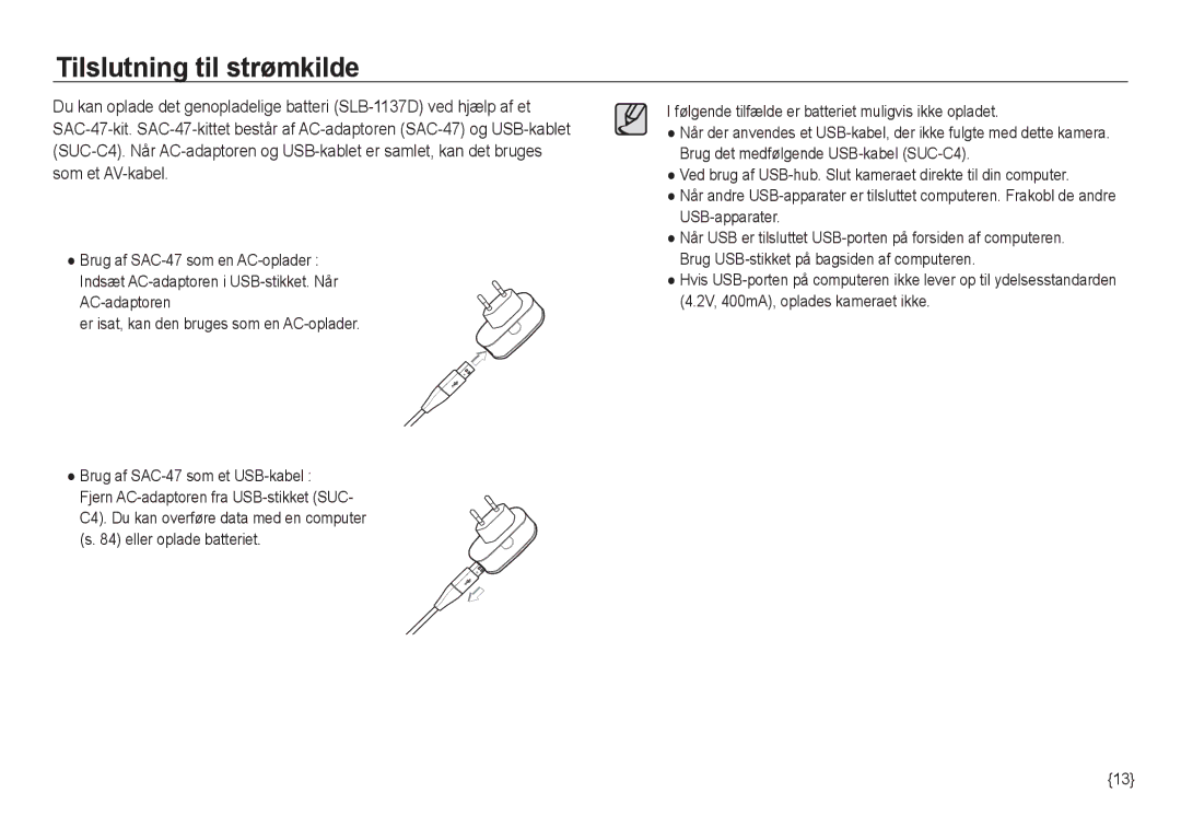 Samsung EC-NV24HBBD/E2, EC-NV24HBBA/E3, EC-NV24HBBA/E2, EC-NV24HSBA/E3, EC-NV24HSBA/E2 manual Tilslutning til strømkilde 