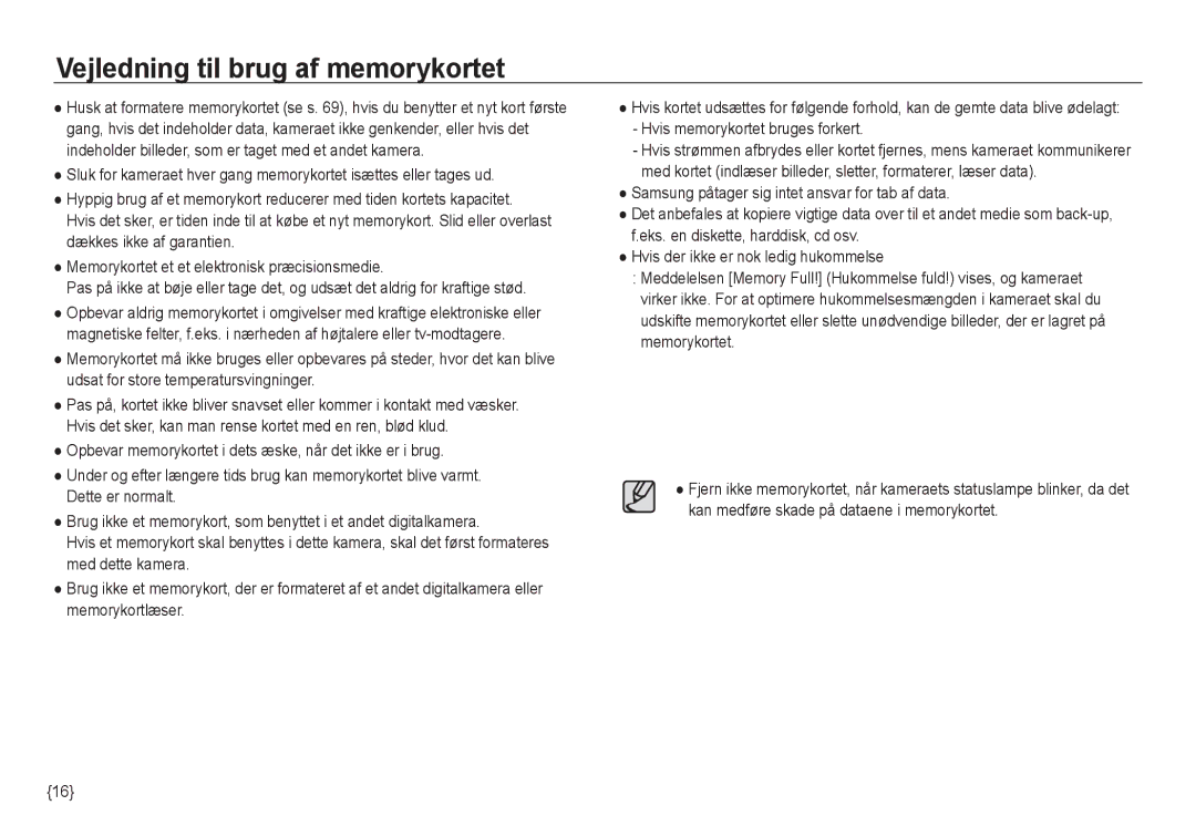 Samsung EC-NV24HSBA/E3, EC-NV24HBBA/E3, EC-NV24HBBA/E2, EC-NV24HSBA/E2, EC-NV24HBBD/E2 Vejledning til brug af memorykortet 