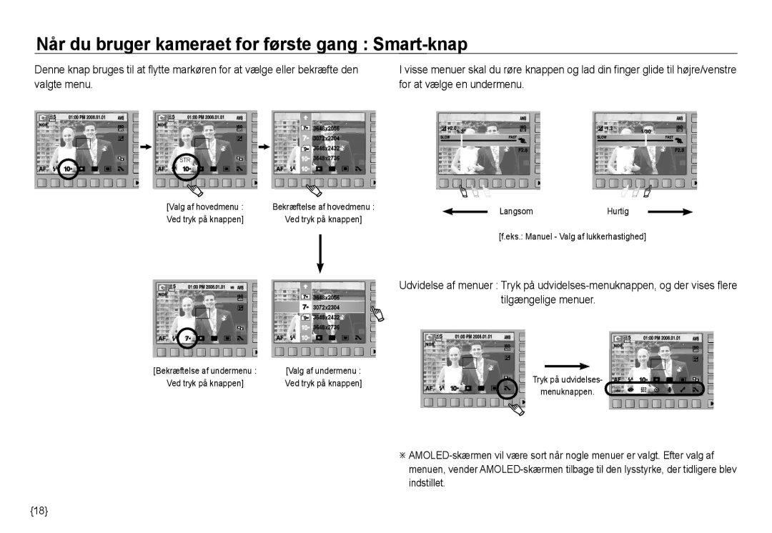 Samsung EC-NV24HBBD/E2, EC-NV24HBBA/E3, EC-NV24HBBA/E2, EC-NV24HSBA/E3 Når du bruger kameraet for første gang Smart-knap 