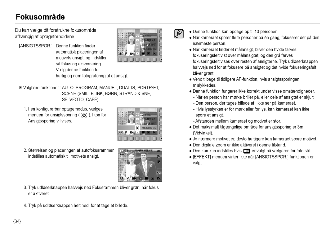 Samsung EC-NV24HBBA/E3, EC-NV24HBBA/E2, EC-NV24HSBA/E3, EC-NV24HSBA/E2, EC-NV24HBBD/E2 manual Fokusområde 