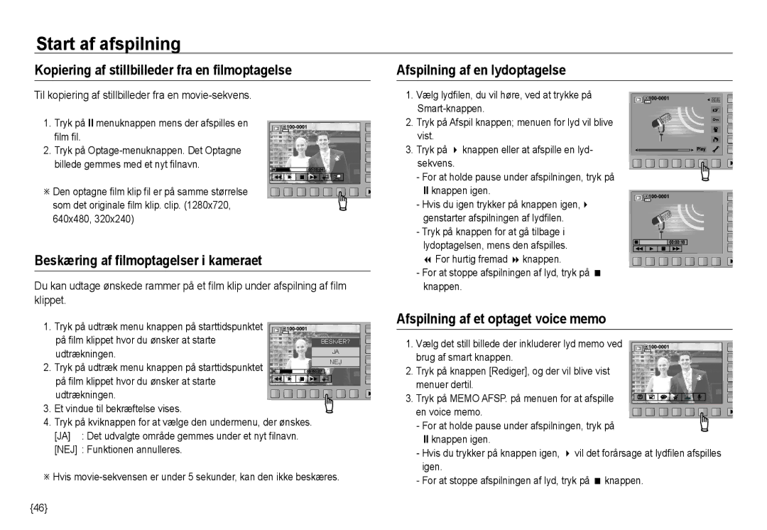 Samsung EC-NV24HSBA/E3 manual Kopiering af stillbilleder fra en filmoptagelse, Beskæring af filmoptagelser i kameraet 