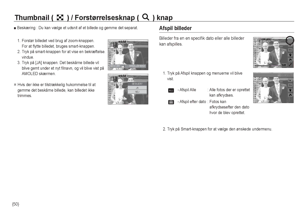 Samsung EC-NV24HBBA/E2 manual Afspil billeder, Kan afkrydses, Tryk på Smart-knappen for at vælge den ønskede undermenu 