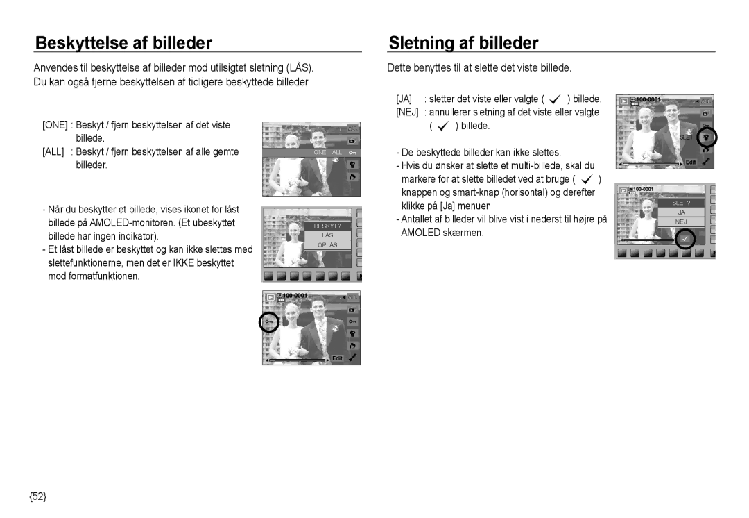 Samsung EC-NV24HSBA/E2 Beskyttelse af billeder, Sletning af billeder, Dette benyttes til at slette det viste billede, Nej 