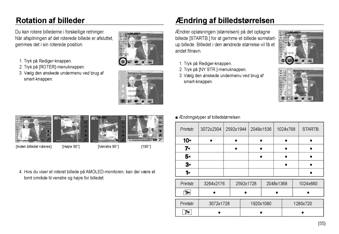 Samsung EC-NV24HBBA/E2, EC-NV24HBBA/E3, EC-NV24HSBA/E3 Rotation af billeder Ændring af billedstørrelsen, Startb, 2048x1368 