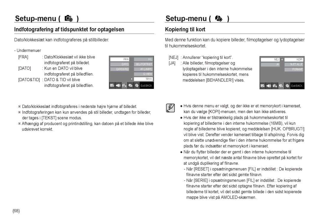 Samsung EC-NV24HBBD/E2, EC-NV24HBBA/E3 manual Indfotografering af tidspunktet for optagelsen, Kopiering til kort, Dato 