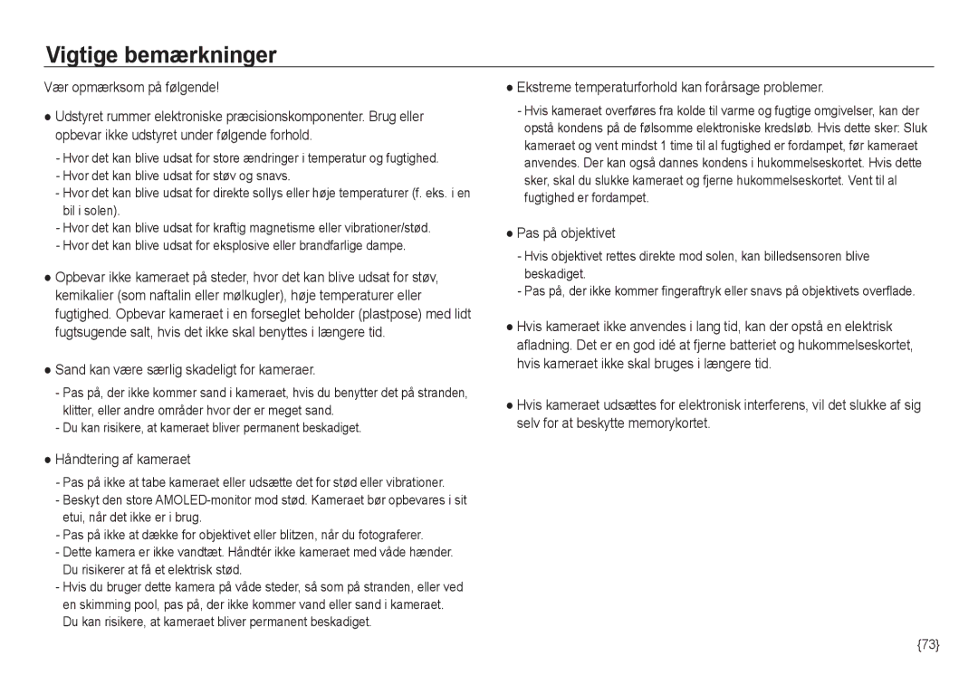 Samsung EC-NV24HBBD/E2, EC-NV24HBBA/E3, EC-NV24HBBA/E2, EC-NV24HSBA/E3, EC-NV24HSBA/E2 manual Vigtige bemærkninger 