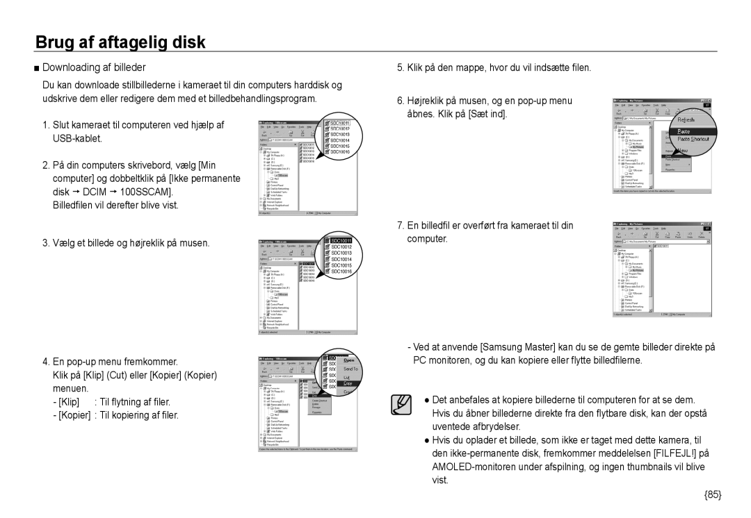 Samsung EC-NV24HBBA/E2, EC-NV24HBBA/E3, EC-NV24HSBA/E3, EC-NV24HSBA/E2 manual Brug af aftagelig disk, Downloading af billeder 