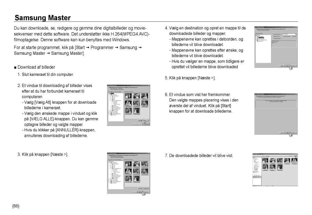 Samsung EC-NV24HBBD/E2, EC-NV24HBBA/E3 manual Samsung Master, Optagne billeder og valgte mapper, Klik på knappen Næste 