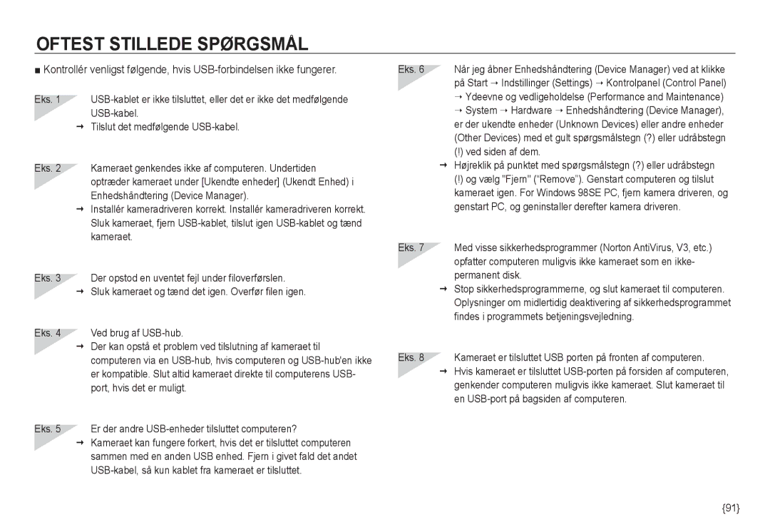 Samsung EC-NV24HSBA/E3 manual Eks, På Start, Ved siden af dem, Genstart PC, og geninstaller derefter kamera driveren 