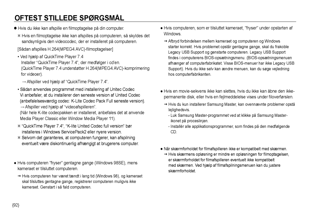 Samsung EC-NV24HSBA/E2, EC-NV24HBBA/E3, EC-NV24HBBA/E2 manual Hvis du ikke kan afspille en filmoptagelse på din computer 