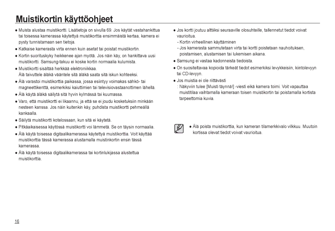 Samsung EC-NV24HSBA/E3, EC-NV24HBBA/E3, EC-NV24HBBA/E2, EC-NV24HSBA/E2, EC-NV24HBBD/E2 manual Muistikortin käyttöohjeet 