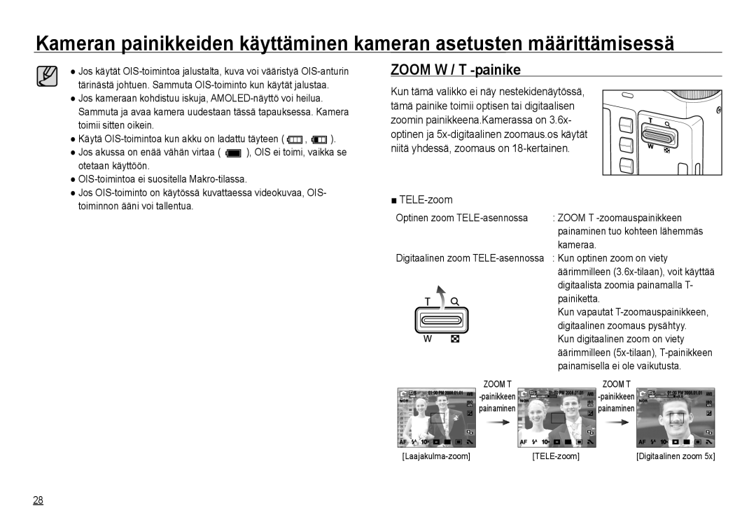 Samsung EC-NV24HBBD/E2, EC-NV24HBBA/E3, EC-NV24HBBA/E2, EC-NV24HSBA/E3, EC-NV24HSBA/E2 manual Zoom W / T -painike, TELE-zoom 