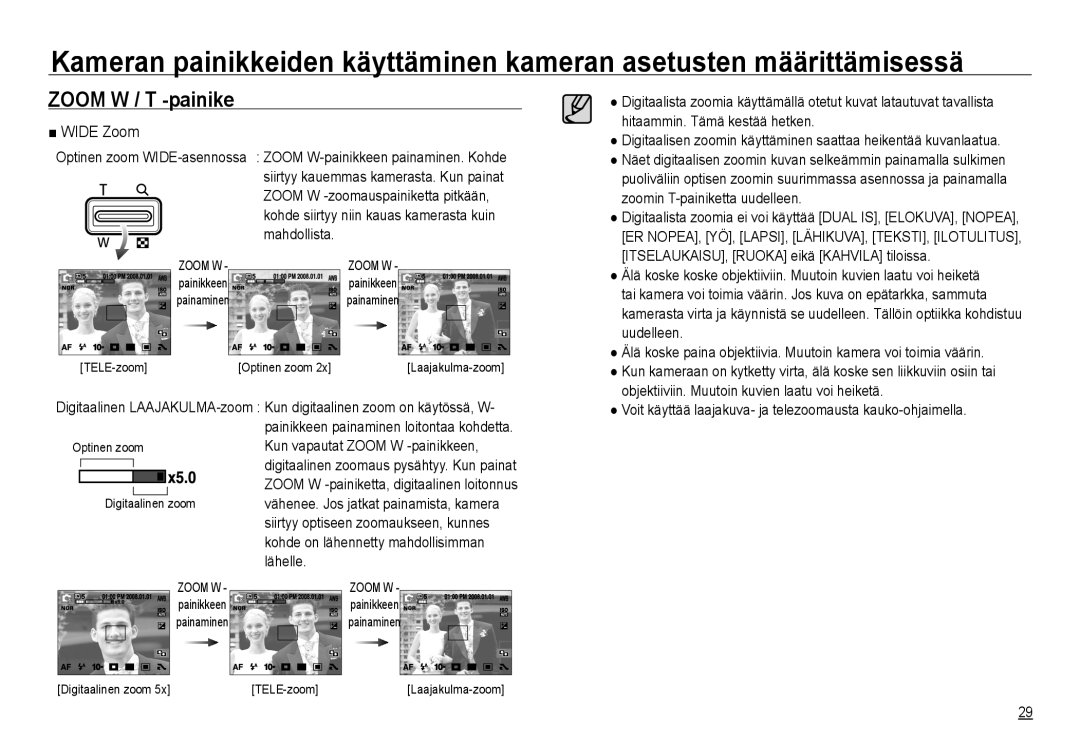 Samsung EC-NV24HBBA/E3 manual Wide Zoom, Kun vapautat Zoom W -painikkeen, Kohde on lähennetty mahdollisimman, Lähelle 