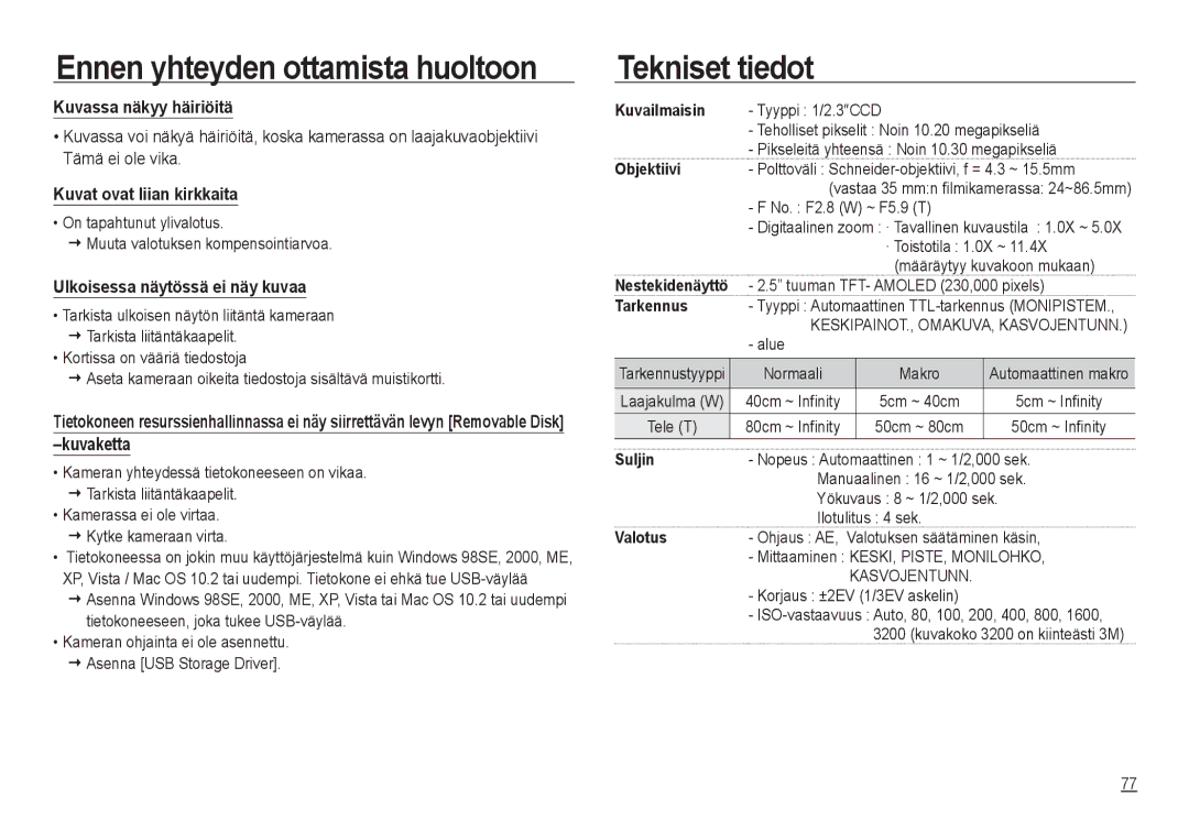 Samsung EC-NV24HSBA/E2, EC-NV24HBBA/E3, EC-NV24HBBA/E2, EC-NV24HSBA/E3, EC-NV24HBBD/E2 manual Tekniset tiedot 