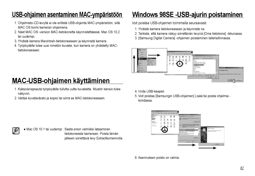 Samsung EC-NV24HSBA/E2, EC-NV24HBBA/E3 manual MAC-USB-ohjaimen käyttäminen, USB-ohjaimen asentaminen MAC-ympäristöön 