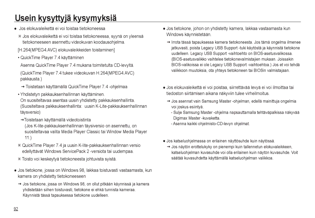 Samsung EC-NV24HSBA/E2, EC-NV24HBBA/E3, EC-NV24HBBA/E2, EC-NV24HSBA/E3 manual Jos elokuvaleikettä ei voi toistaa tietokoneessa 