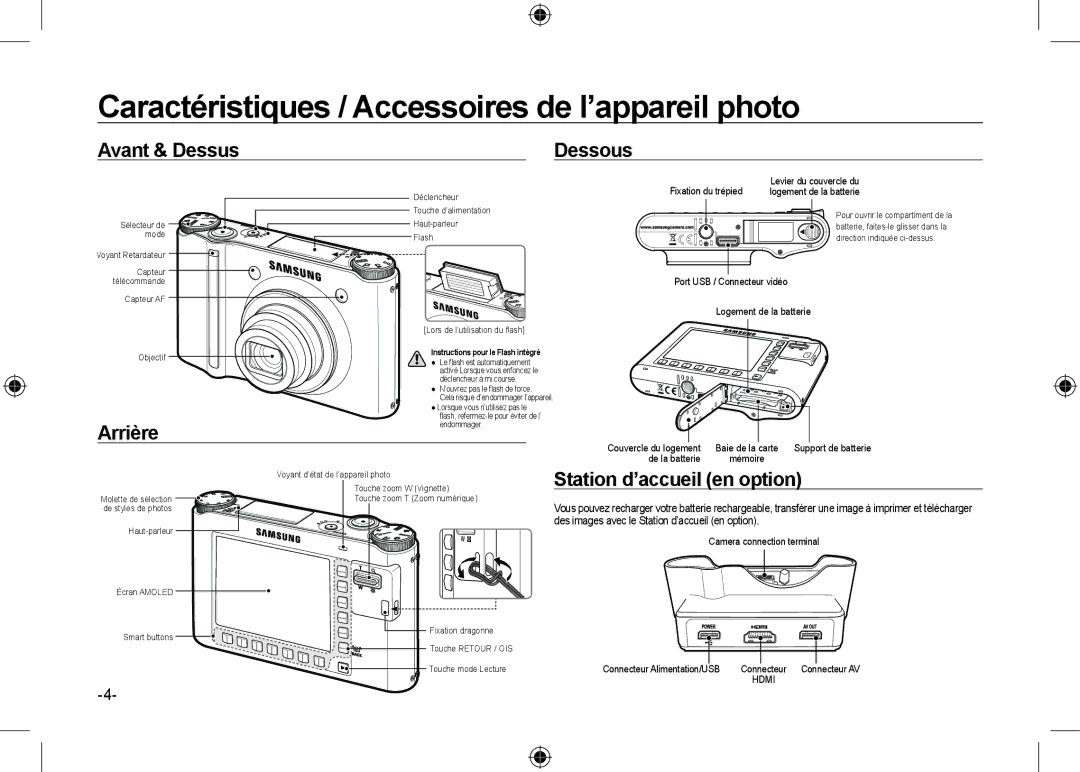 Samsung EC-NV24HSBC/AS, EC-NV24HBBA/E3, EC-NV24HBBB/FR manual Caractéristiques / Accessoires de l’appareil photo, Arrière 