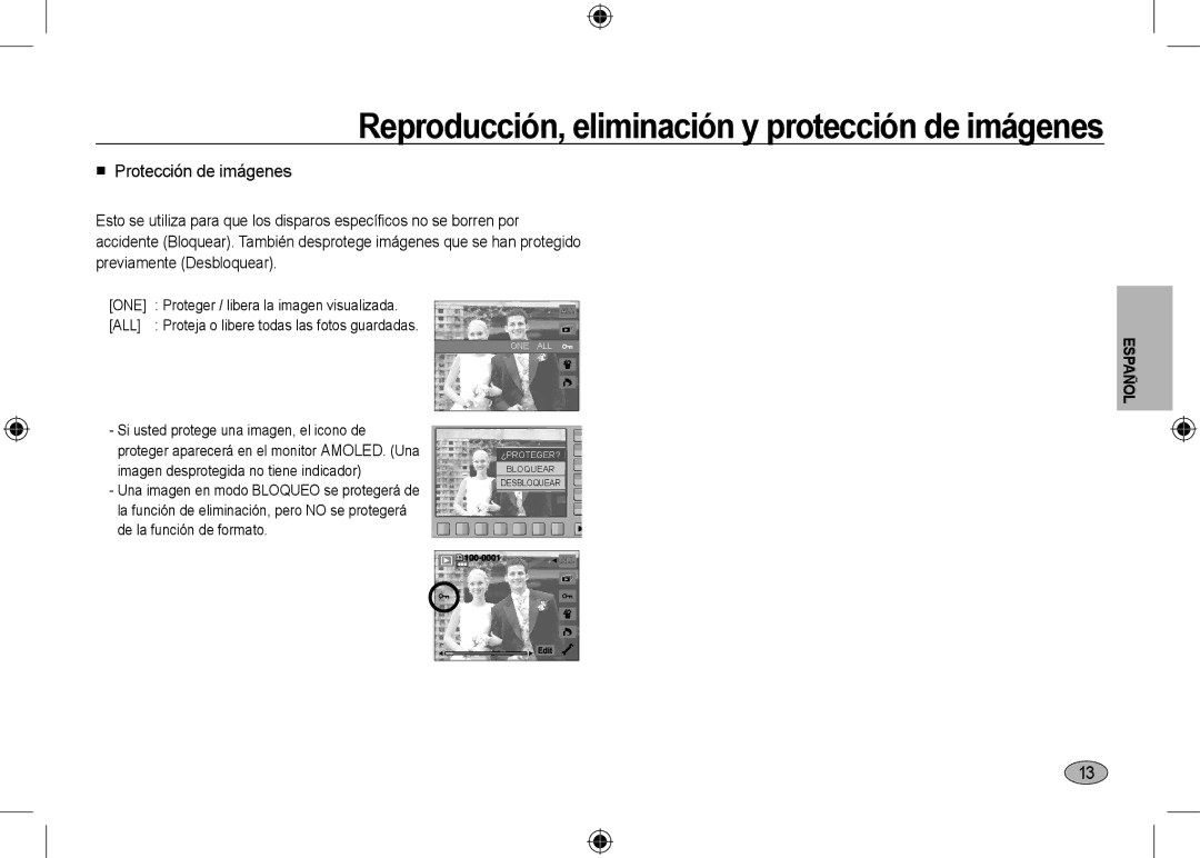 Samsung EC-NV24HBBA/E1, EC-NV24HBBA/E3, EC-NV24HBBB/FR, EC-NV24HBBA/E2, EC-NV24HSBA/FR manual  Protección de imágenes, One 