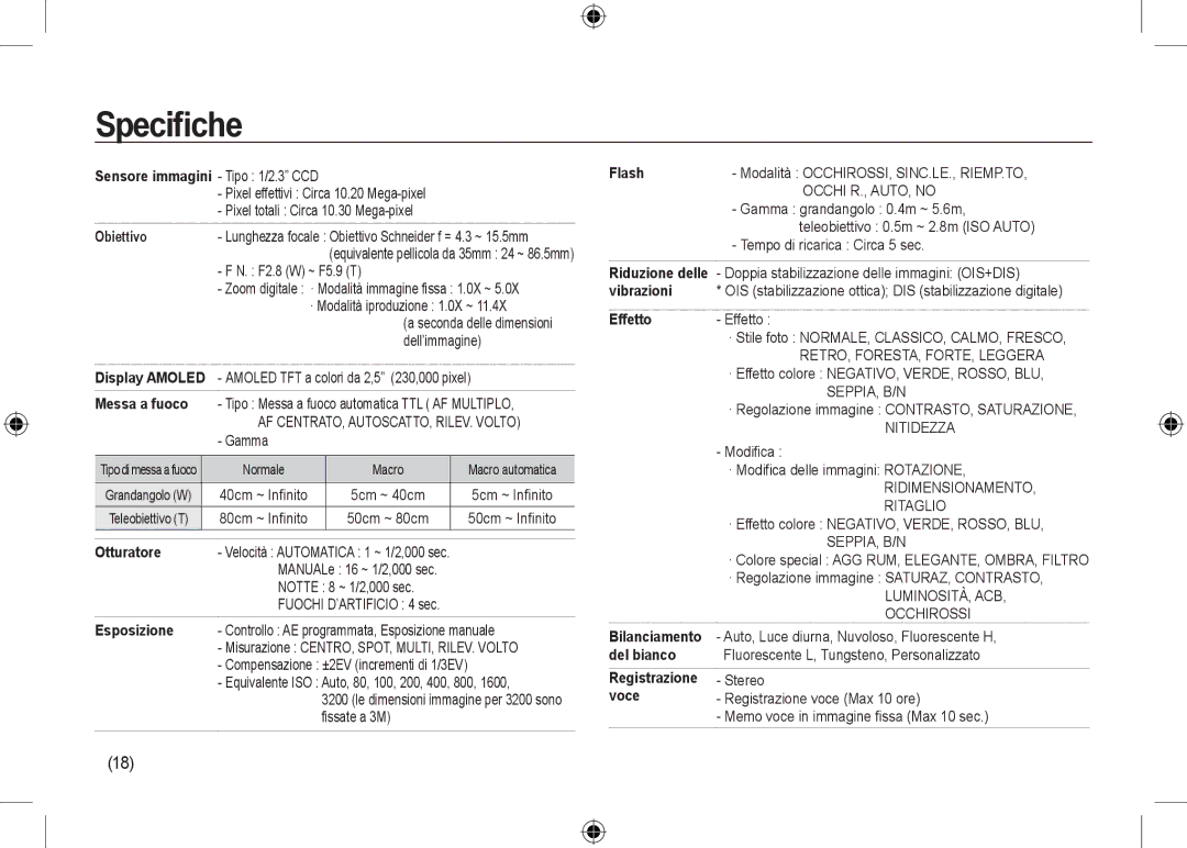 Samsung EC-NV24HSBC/AS, EC-NV24HBBA/E3, EC-NV24HBBB/FR, EC-NV24HBBA/E2, EC-NV24HSBA/FR, EC-NV24HSBA/E3 manual Speciﬁche 