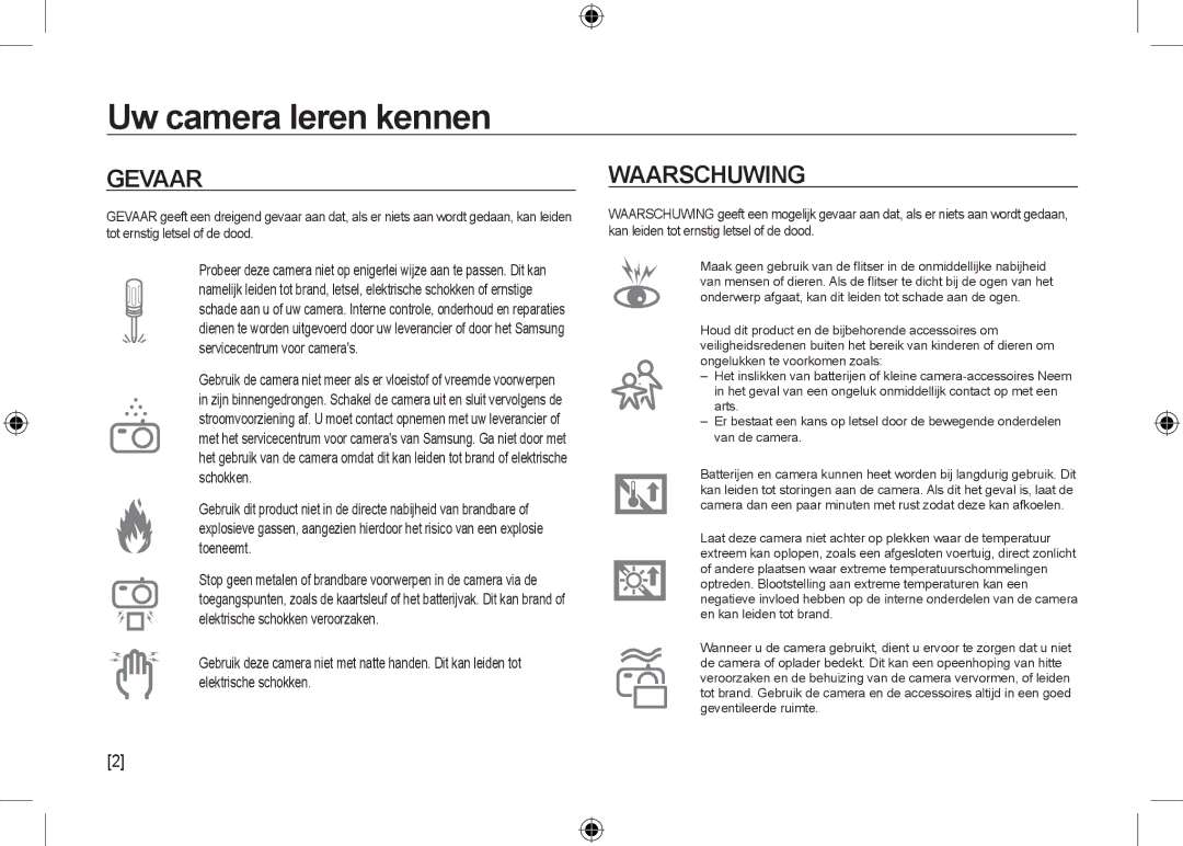 Samsung EC-NV24HSBB/LV, EC-NV24HBBA/E3, EC-NV24HBBB/FR, EC-NV24HBBA/E2, EC-NV24HSBA/FR, EC-NV24HSBA/E3 Gevaar, Waarschuwing 