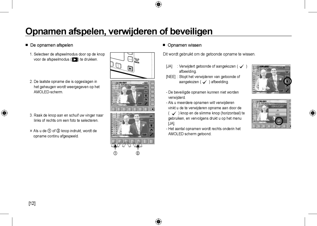 Samsung EC-NV24HSBA/FR manual Opnamen afspelen, verwijderen of beveiligen,  De opnamen afspelen,  Opnamen wissen 