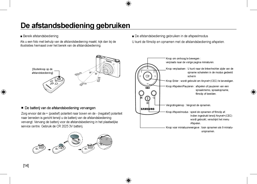 Samsung EC-NV24HSBA/E2, EC-NV24HBBA/E3 De afstandsbediening gebruiken,  De batterij van de afstandsbediening vervangen 