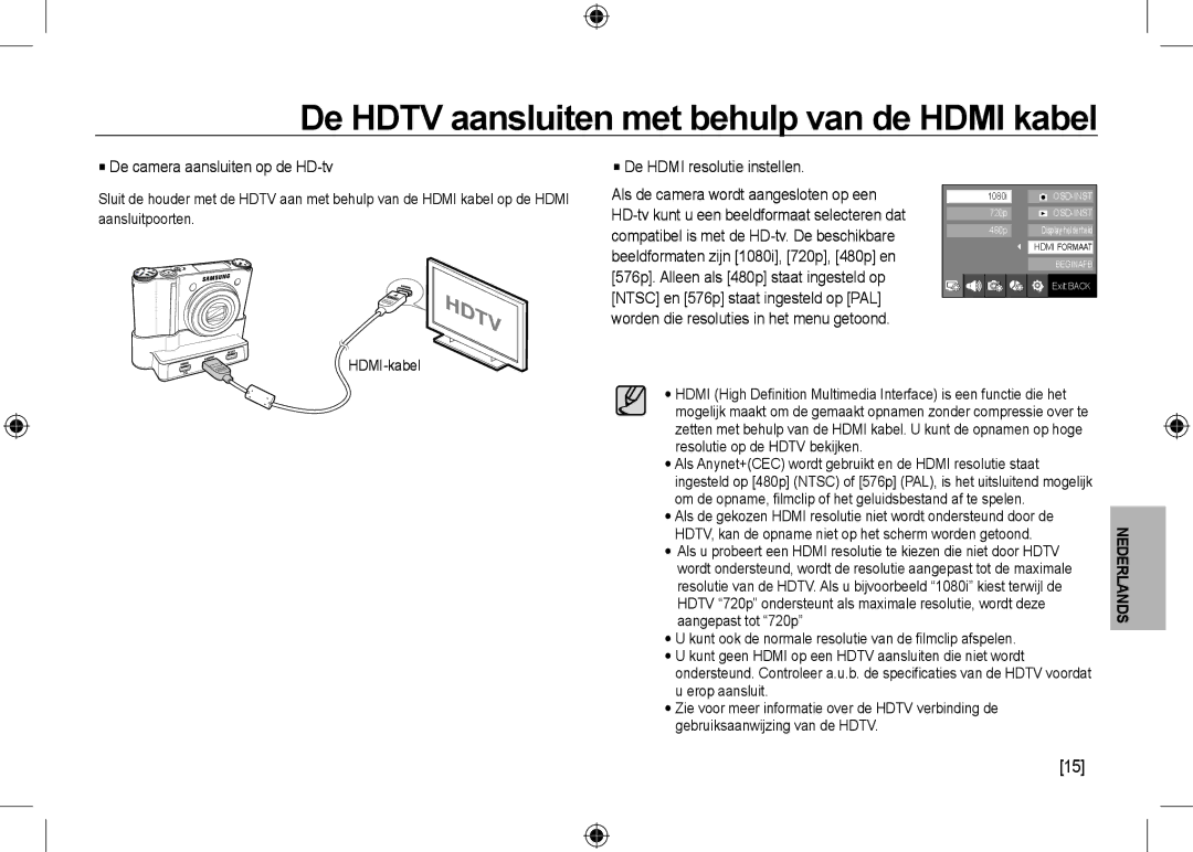 Samsung EC-NV24HBBA/GB, EC-NV24HBBA/E3 De Hdtv aansluiten met behulp van de Hdmi kabel,  De camera aansluiten op de HD-tv 