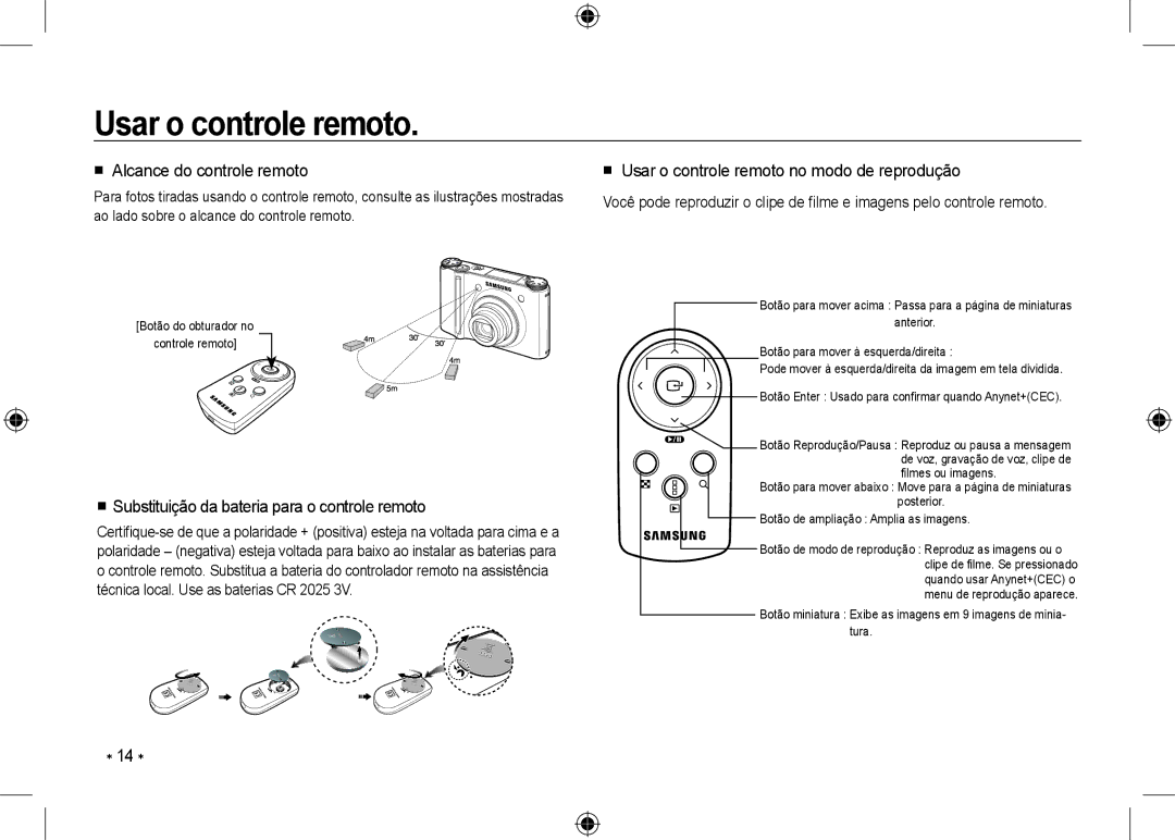 Samsung EC-NV24HSBA/VN, EC-NV24HBBA/E3, EC-NV24HBBB/FR, EC-NV24HBBA/E2 Usar o controle remoto,  Alcance do controle remoto 