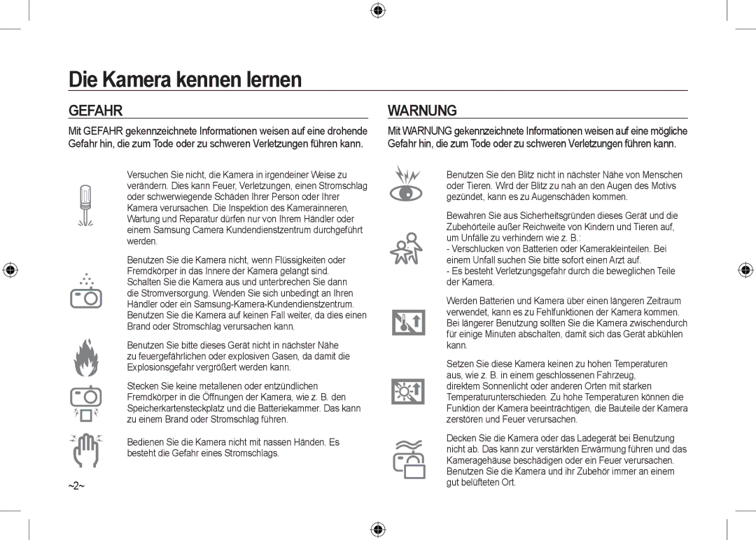 Samsung EC-NV24HBBC/AS, EC-NV24HBBA/E3, EC-NV24HBBB/FR, EC-NV24HBBA/E2, EC-NV24HSBA/FR, EC-NV24HSBA/E3 Gefahr, Warnung, ~2~ 