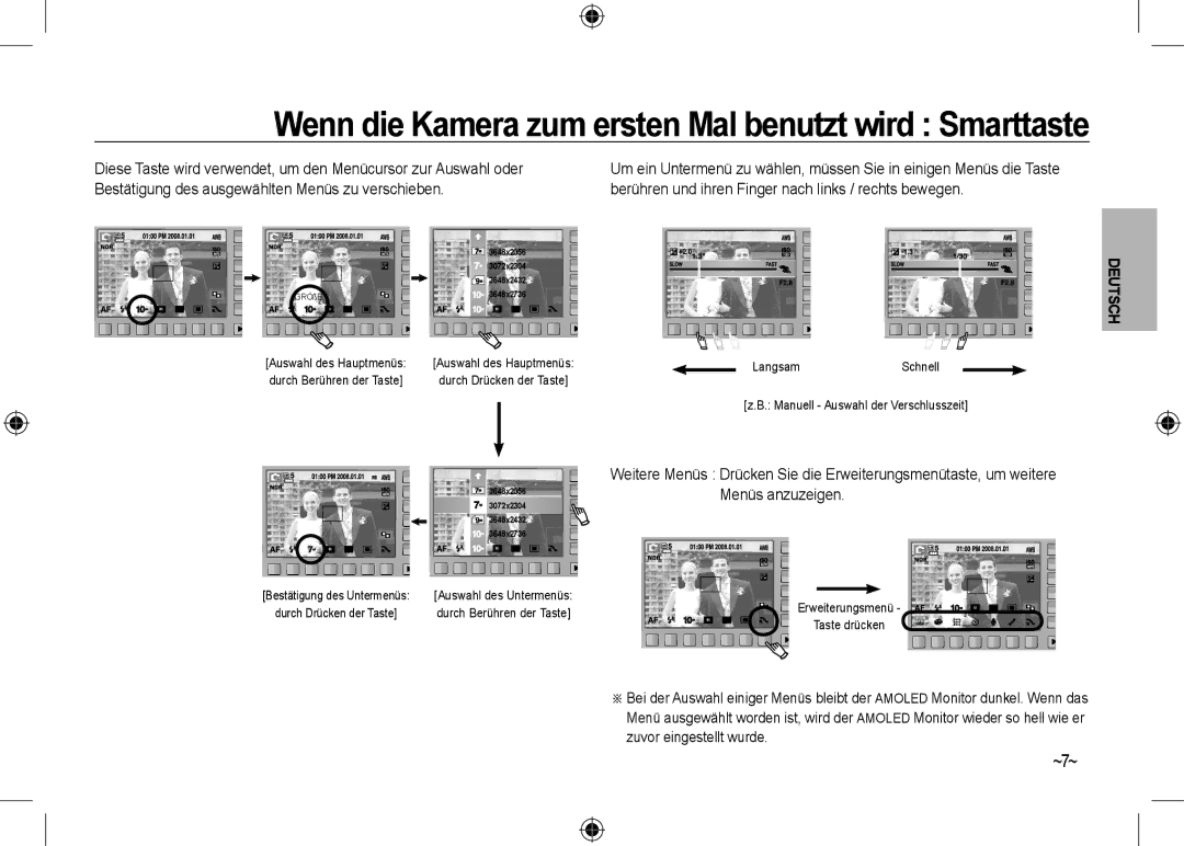 Samsung EC-NV24HBBD/E2, EC-NV24HBBA/E3, EC-NV24HBBB/FR manual Wenn die Kamera zum ersten Mal benutzt wird Smarttaste, ~7~ 