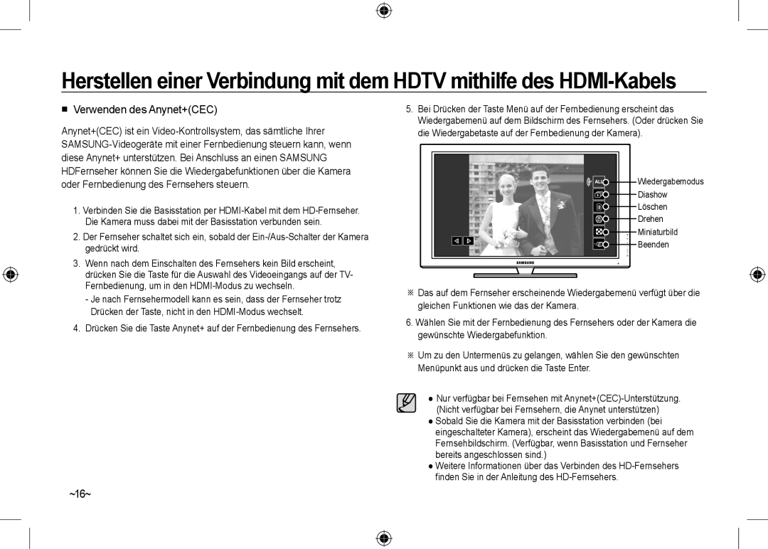 Samsung EC-NV24HBBB/FR, EC-NV24HBBA/E3, EC-NV24HBBA/E2, EC-NV24HSBA/FR, EC-NV24HSBA/E3 manual  Verwenden des Anynet+CEC, ~16~ 