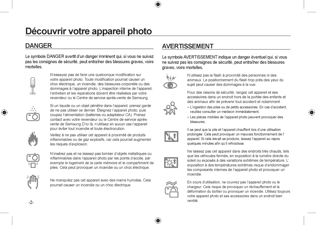 Samsung EC-NV24HBBA/FR, EC-NV24HBBA/E3, EC-NV24HBBB/FR, EC-NV24HBBA/E2 manual Découvrir votre appareil photo, Avertissement 