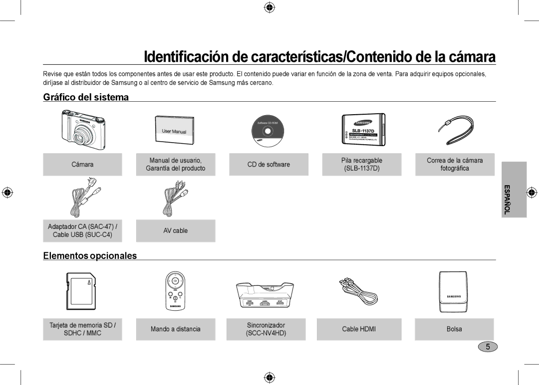 Samsung EC-NV24HSBB/LV, EC-NV24HBBA/E3, EC-NV24HBBB/FR, EC-NV24HBBA/E2 manual Gráfico del sistema, Elementos opcionales 