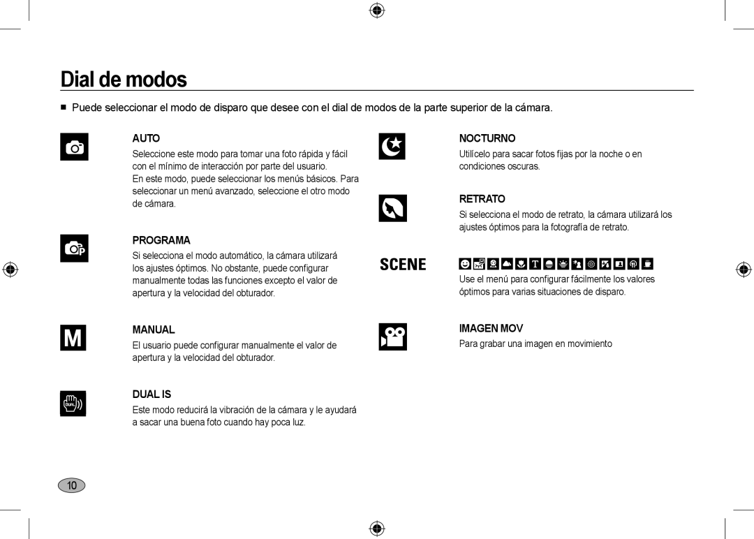 Samsung EC-NV24HSBA/RU, EC-NV24HBBA/E3, EC-NV24HBBB/FR Dial de modos, El usuario puede conﬁgurar manualmente el valor de 